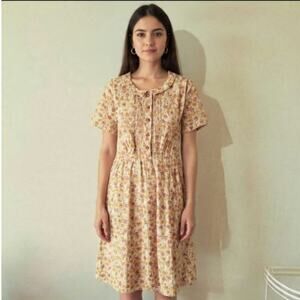 Vintage Korell Floral Housewife Button-Up Front Dress Short Sleeve Size S Small